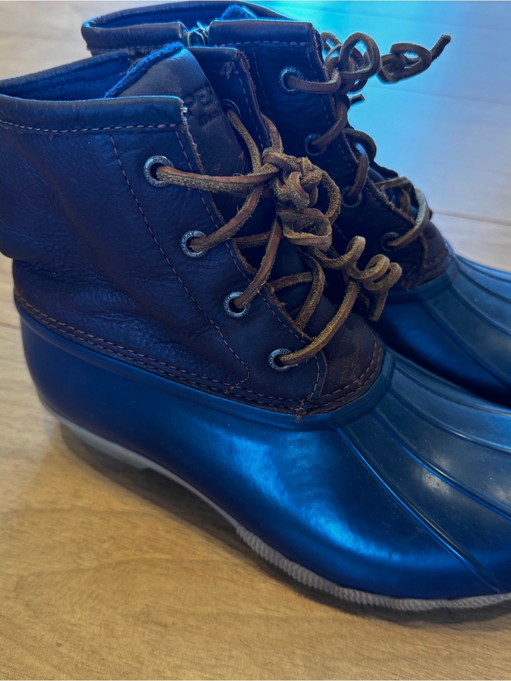 Sperry Navy Rubber & Brown Leather Lace-Up Duck Boots